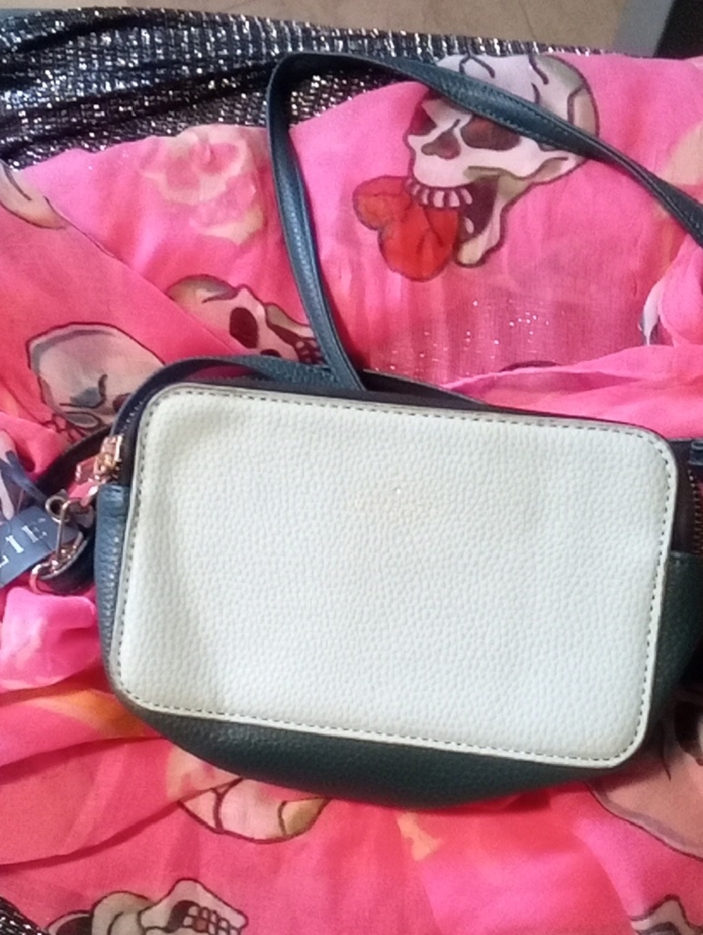 Leather Two-Tone Crossbody Bag - White & Dark Green